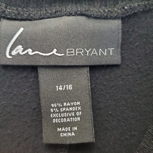 Lane Bryant Top Womens 14/16 Black Lightweight Rayon Blend Long Sleeve Ribbed He - Picture 2 of 8